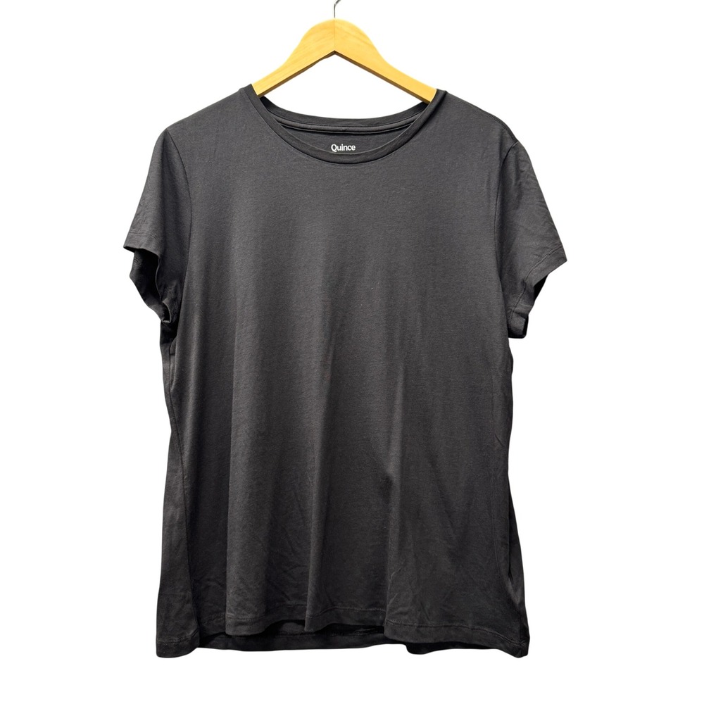 Quince T-Shirt Cotton Modal Crew Neck Swing Tee Womens L Black Basic Essential